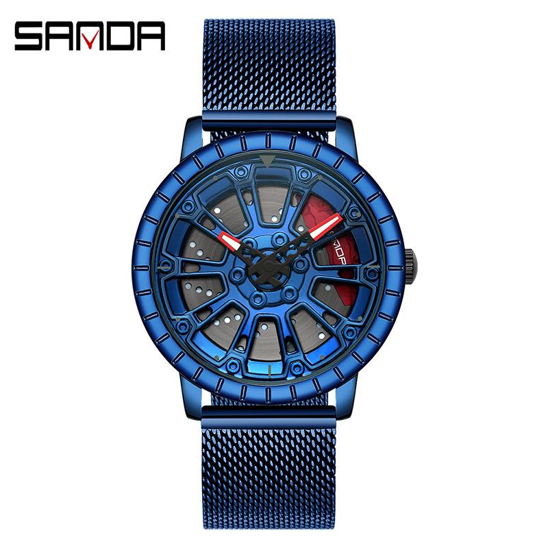 SANDA Neue Herrenuhr Mode Herrenuhr Serie Rad Personalisierte Lässige Skelettierte Herrenuhr Wasserdichtes Netzwerk mit Quarzwerk