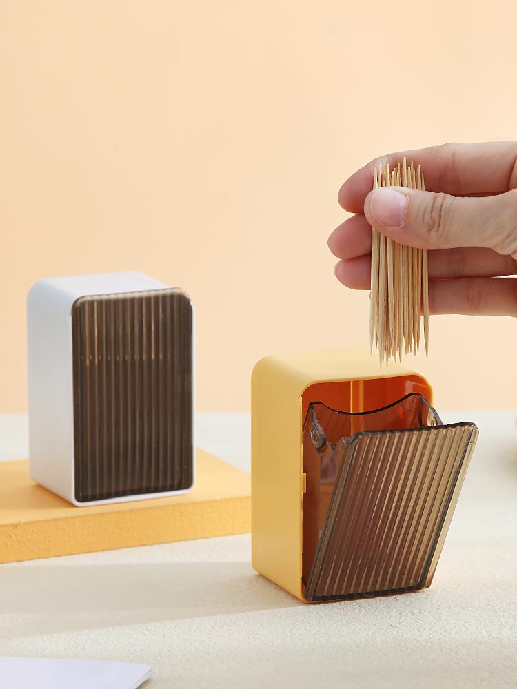 Wall-Mounted Flip-Top Toothpick Holder - Creative Plastic Design for Home and Restaurant