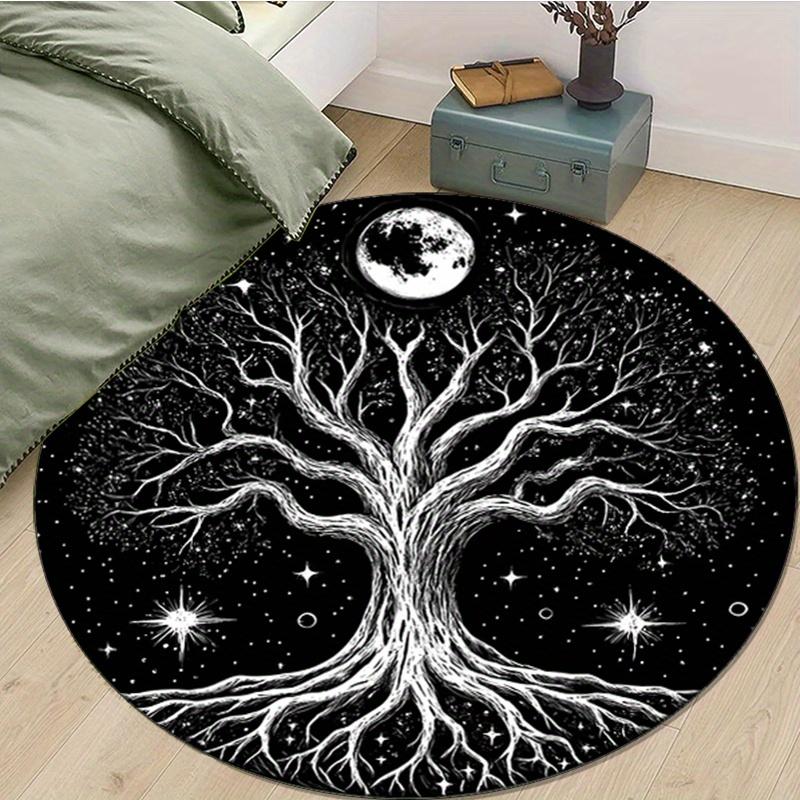 

Круглый ковер из хрустального бархата - Мистический принт «Звездное небо и дерево» с Луной и Звездами, Нескользящая основа, 100% полиэстер, Компактный размер для спальни 80cm