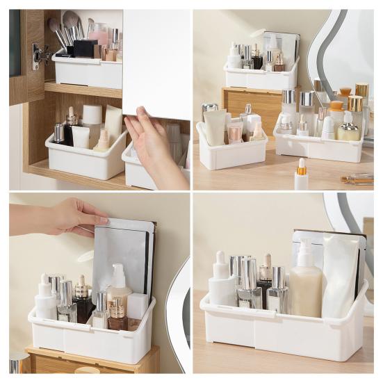 Cosmetic Storage Box Adjustable with 3 Compartments Cosmetic Organizer for Mirror Cabinet Slim Expandable Makeup