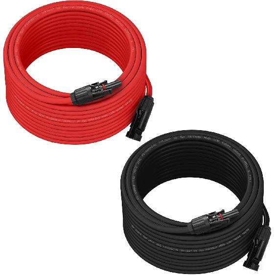 Ansxiy 20 Feet 10AWG Solar Extension Cable with Female and Male Weatherproof Connectors, Solar Panel Cable Wire Adapter Kit Tool (20FT Red + 20FT