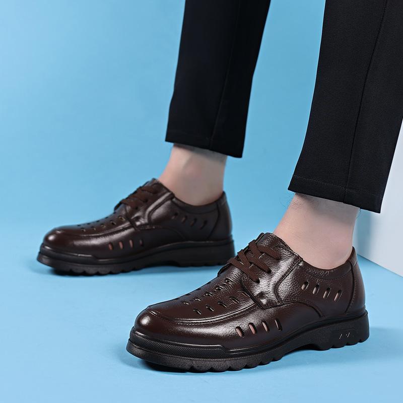 Kožené sandály Letní Business Pravá kůže Pánské boty Měkká kůže Měkká podrážka Duté Prodyšné Protiskluzové Ležérní Kožené boty