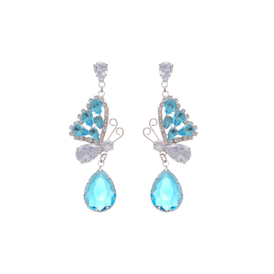 Orecchini Pendenti a Forma di Farfalla con Zirconi Stile Coreano Ago d'Argento: Orecchini Eleganti e di Alta Gamma per Donna.