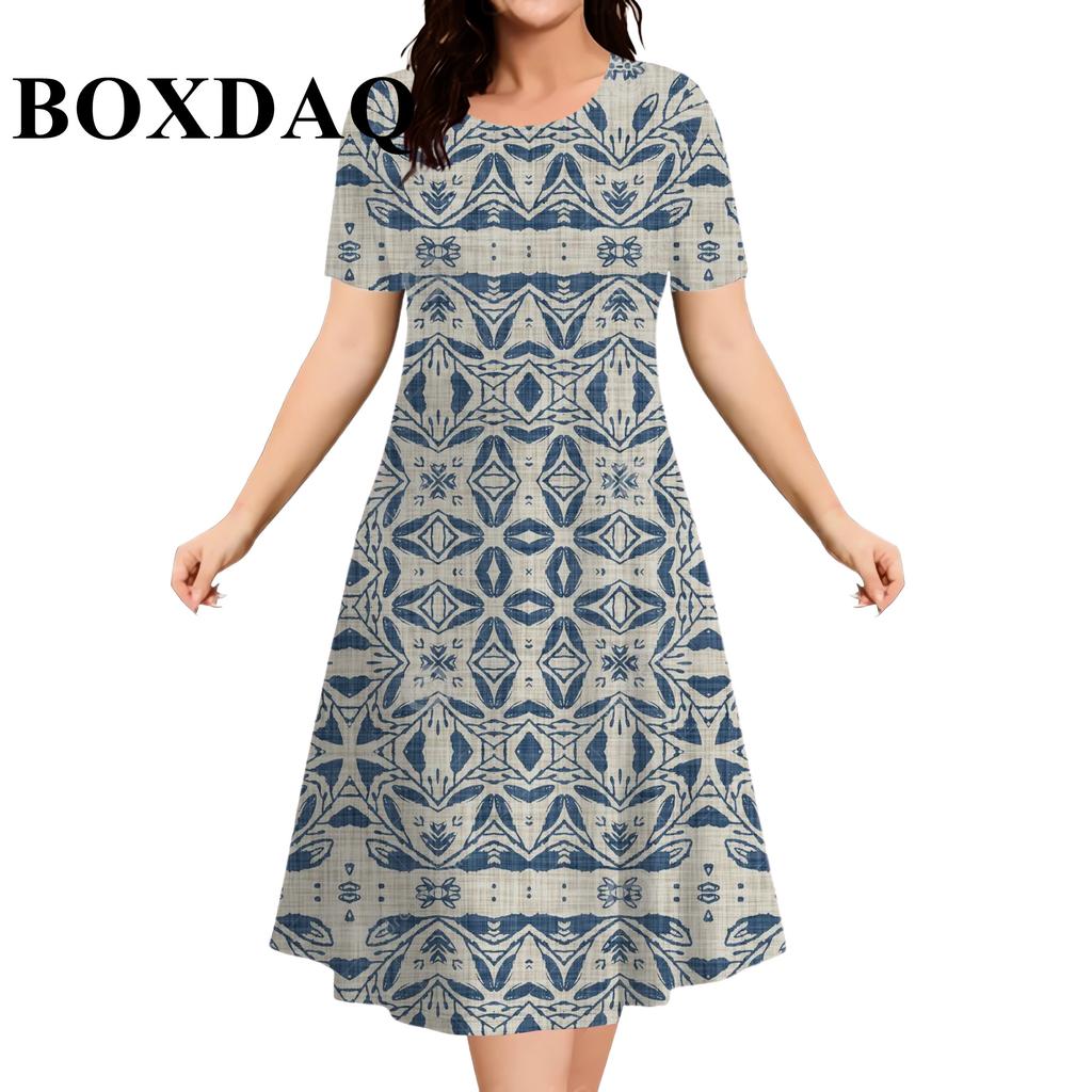 Plus-size Short-sleeve Dress, Women's Fashion Summer Polka Dot, 3D Print, Round Neck, Loose Mini Dress, Casual