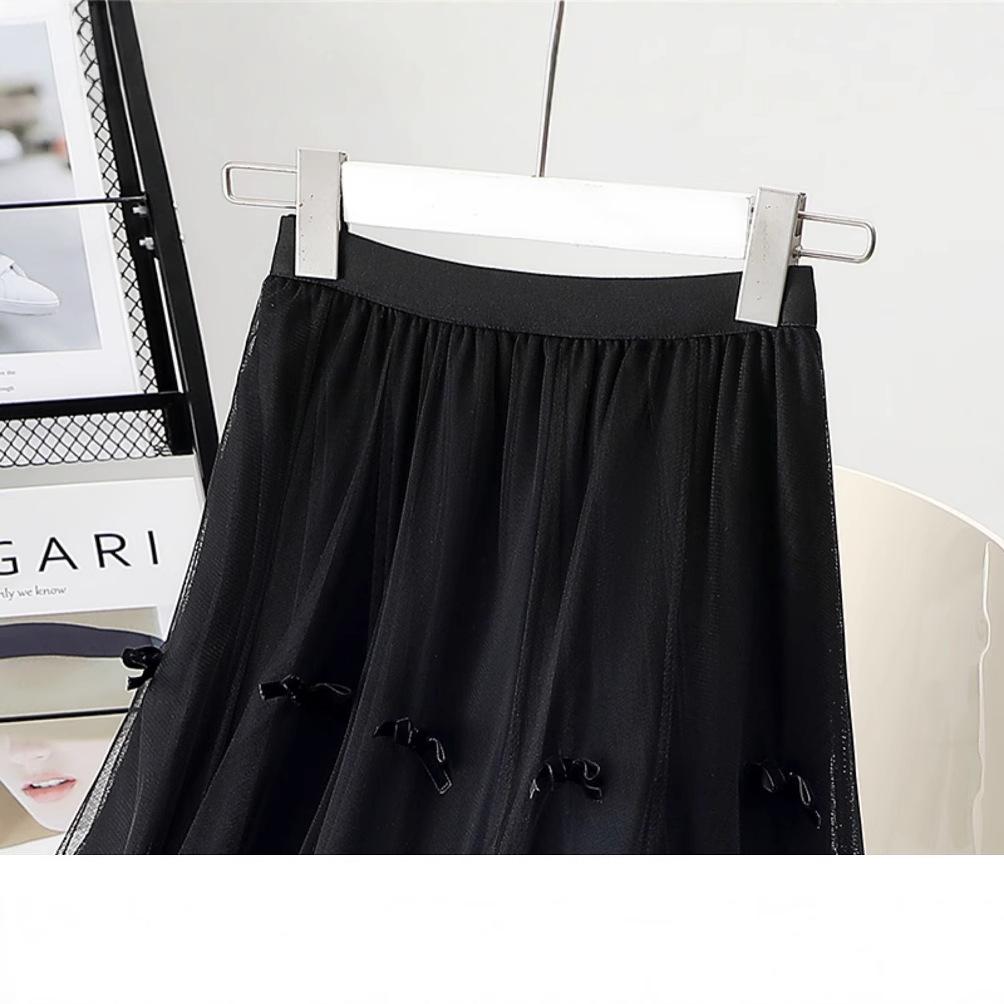2023 Women's High-End Tulle A-Line Bowknot Midi Skirt for Spring and Autumn