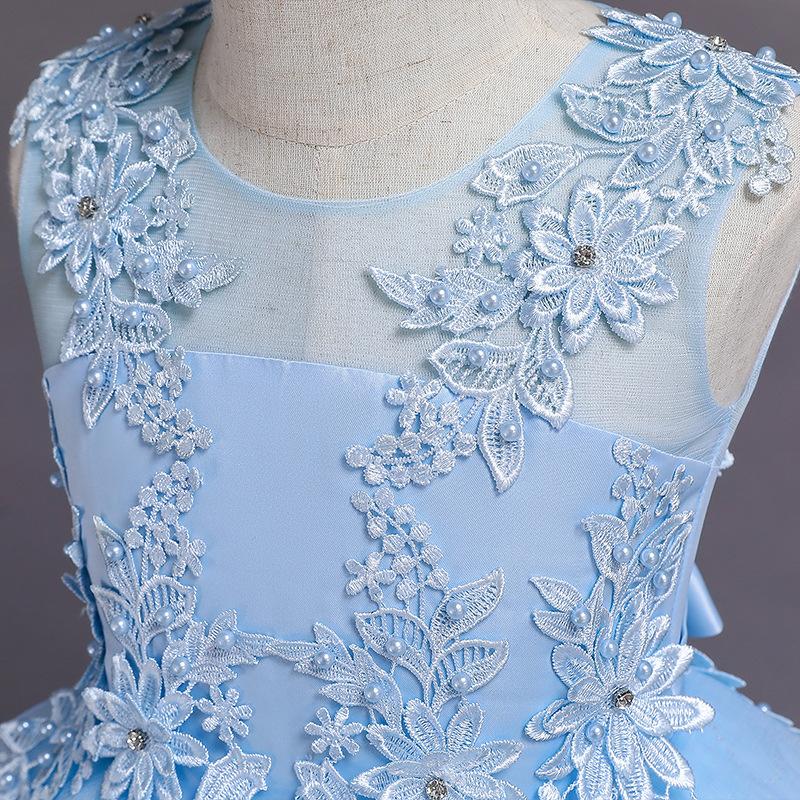 Blumenmädchenkleid für Hochzeit Kinder Tüll Prinzessin Lange Kleider Vater-Tochter-Tanz Mädchen Vestidos Spitze Stickerei