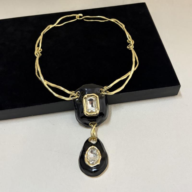 Minimalist Pendant Necklace,Heavy Industry Designer Geometry Gemstone Choker Necklace for Women