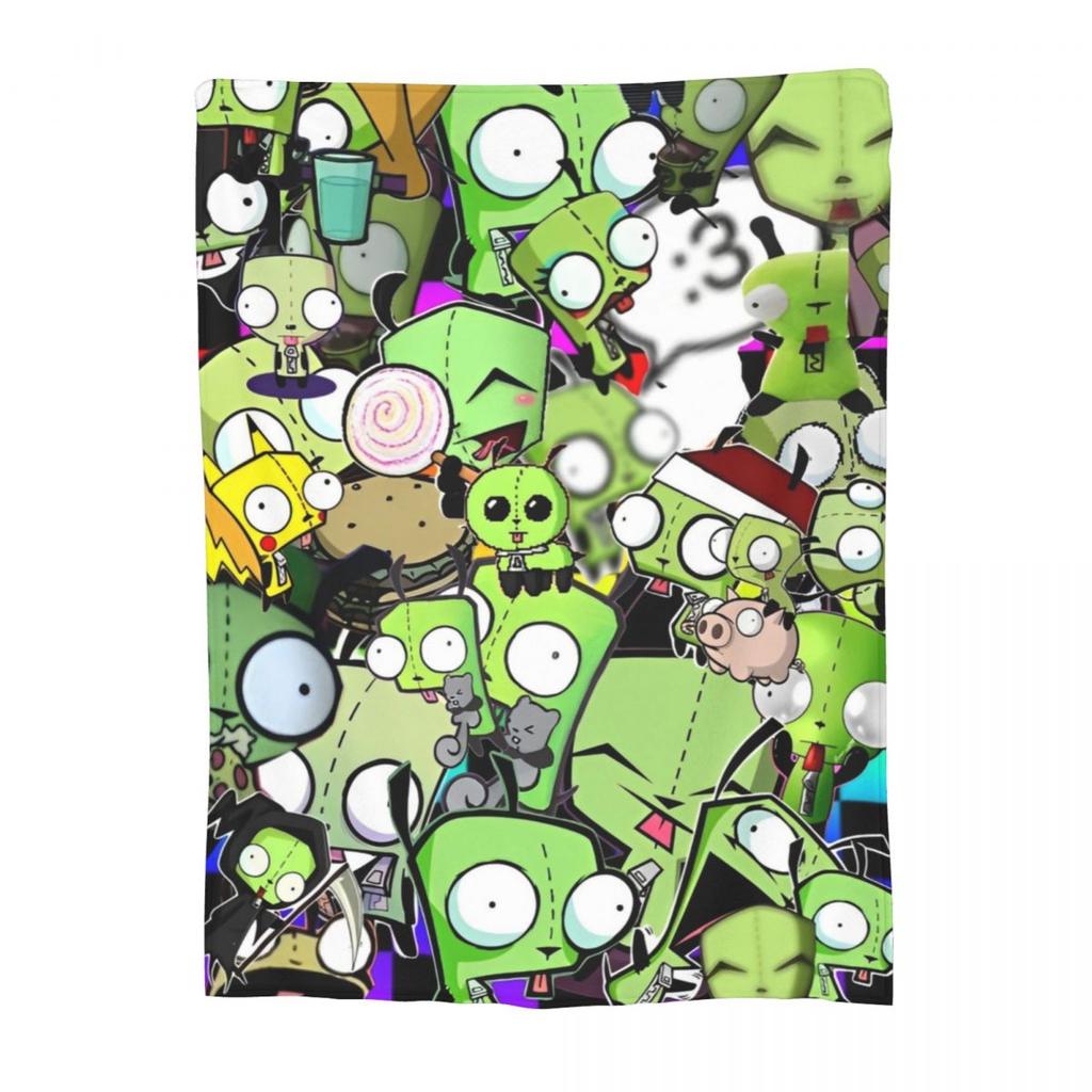 Invader-Zims Wolldecke Cartoon Dunkle Komödie Individuelle Überwurfdecke für Zuhause 200x150cm