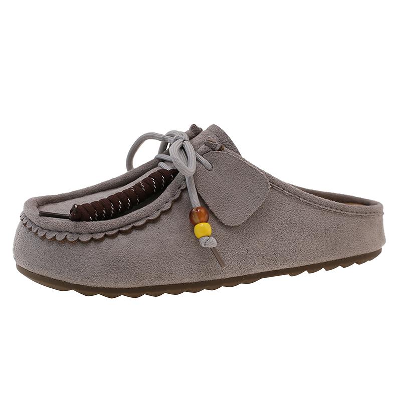 Fashion Aphixta 2025 New Summer Sewing Flat With Outside Slipper Women String Bead Lace Up Fashion Women Shoes Slip On Yellow Slides