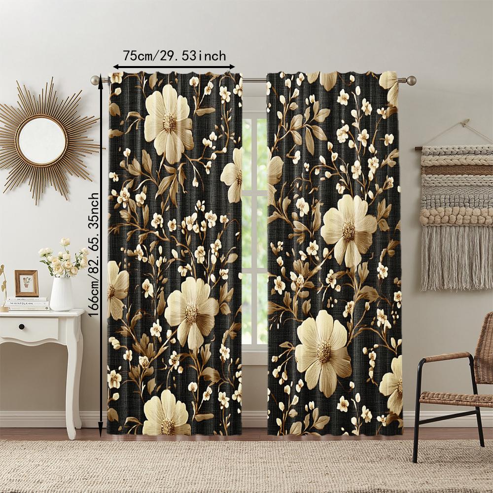 2 pcs, versatile polyester transparent curtains for home decoration Brown Boho Floral (2) for use in bedrooms and living rooms