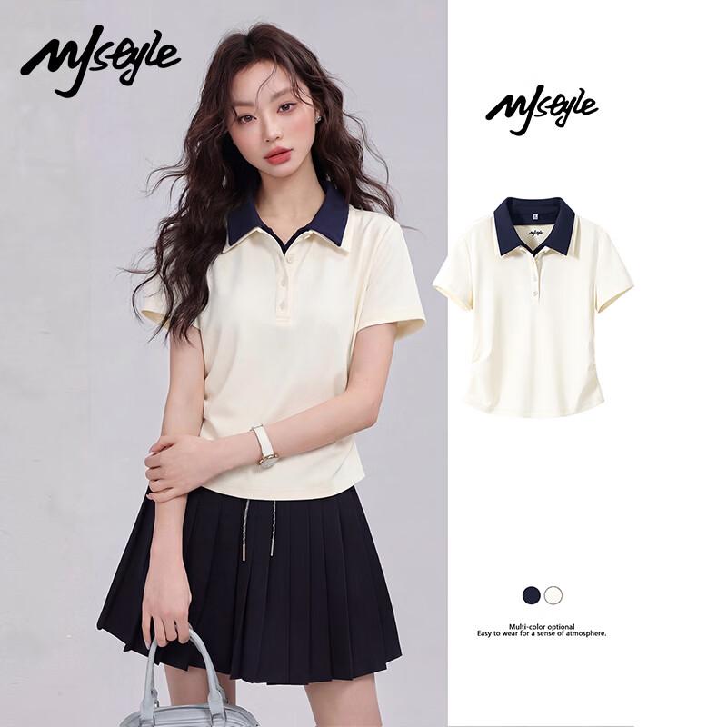 

MJ Style Women s Faux Two-Piece Polo T-Shirt S