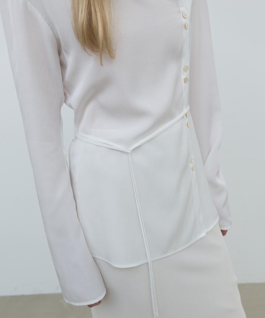 AFTERGLOWOOL Silky Cowl Neck Blouse_White