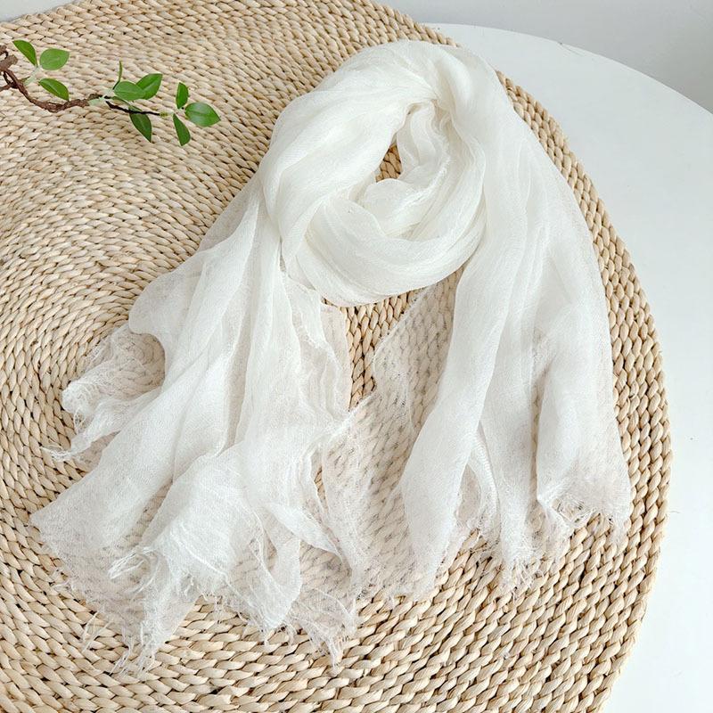 Popular Flax Plant Dyed White Scarf Summer Sunscreen Silk Silk Scarf Solid Color Cotton And Linen Shawl
