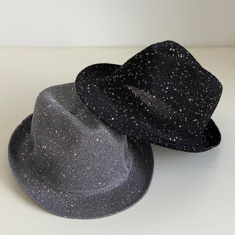 Mardi Gras Sequins Fedoras Hat for Adult Unisex Masquerade Carnivals Mesh Derby Hat Performances Hat with Rolled Up Brim