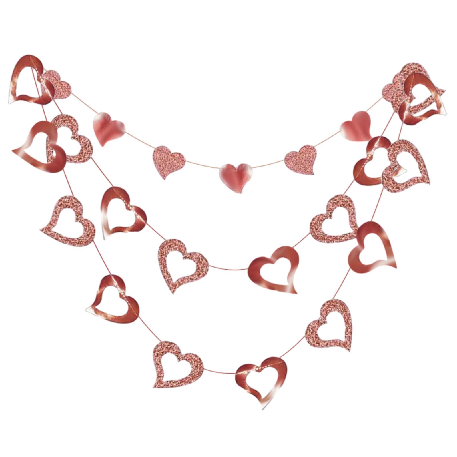 

3 Pieces Heart Valentines Day Decor Paper Heart Valentines Garland for Birthday Anniversary Mothers Day Engagement Party рожевий колір золота