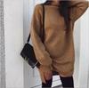 2023 European & American Plus Size Loose Knit High Neck Slit Dress for Women