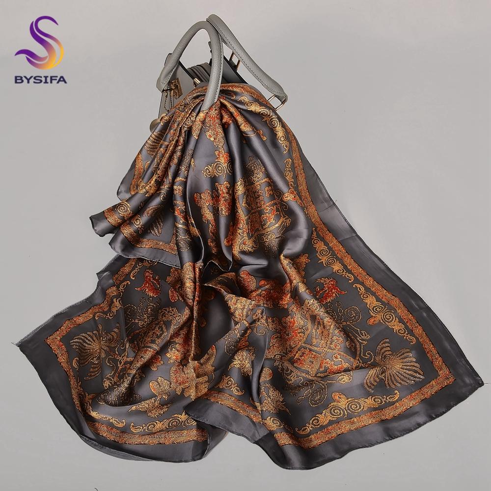 Khaki Grey Silk Shawl Scarf  Female Male Square Scarves Fall Winter Floral Design Neck Head Scarf Summer Beach Shawl