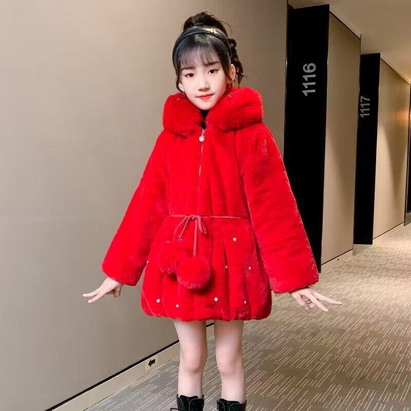 

Девичья шерстяная куртка-свитер стеганая зимняя модель имитация кроличьего меха детское теплое зимнее пальто в корейском стиле толстое хлопковое пальто 160 красный