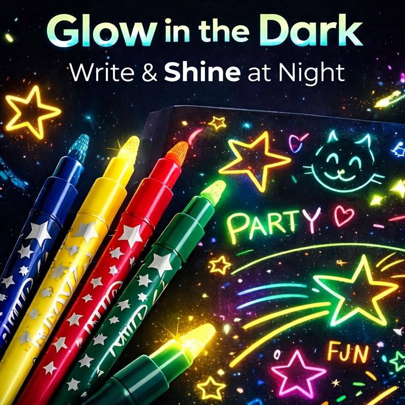 Leuchtet im Dunkeln Textmarker Stifte Set von 6 Fluoreszierende No-Bleed Farbige Marker Stifte zum Zeichnen Plakatgestaltung Basteln Kunstbedarf