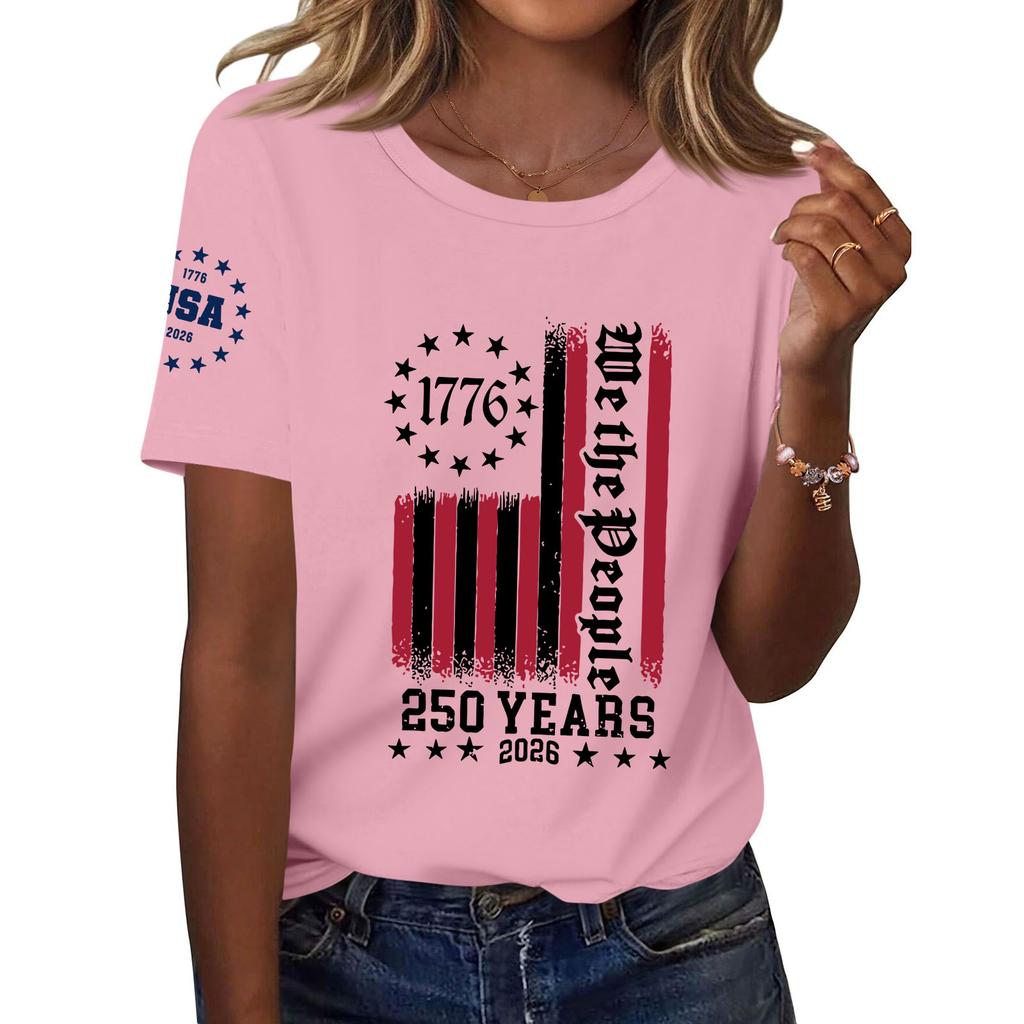 Moda feminina casual estampado manga curta gola redonda pulôver tops