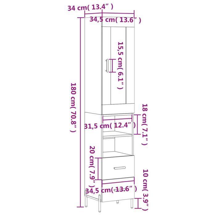 VidaXL Highboard White 34.5x34x180 Cm Engineered Wood 3199305
