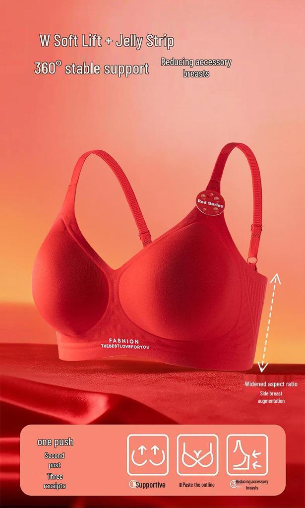 New Year Festive Red Seamless Push-up Wireless Bra and Triangle Panties Set