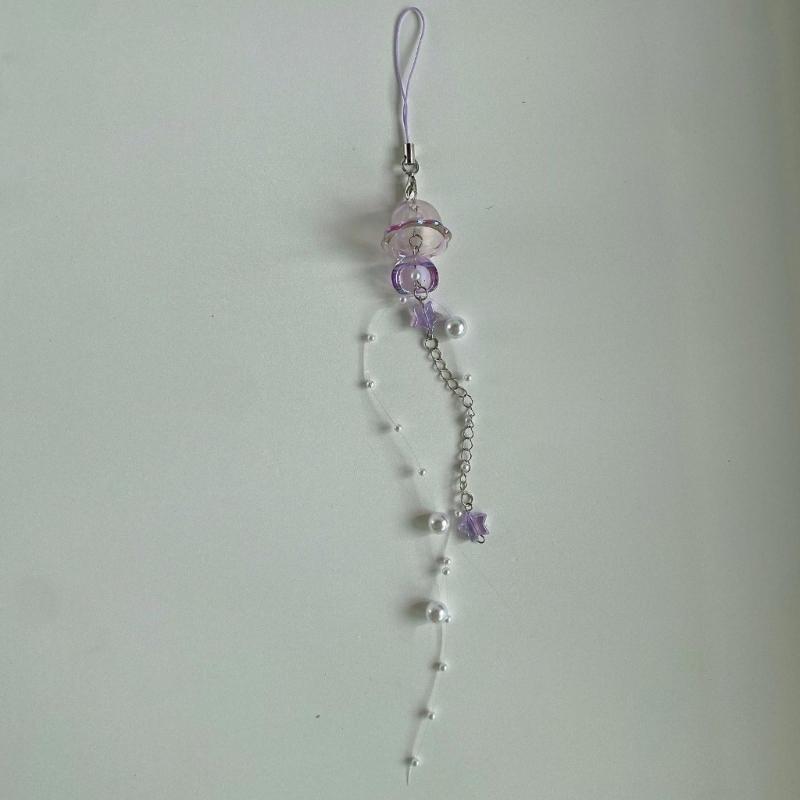 Unique Crystal Jellyfish Pendant Keychain Charming Star Pearl Mobile Phone Chain for Bags Backpack Star Phone Lanyard
