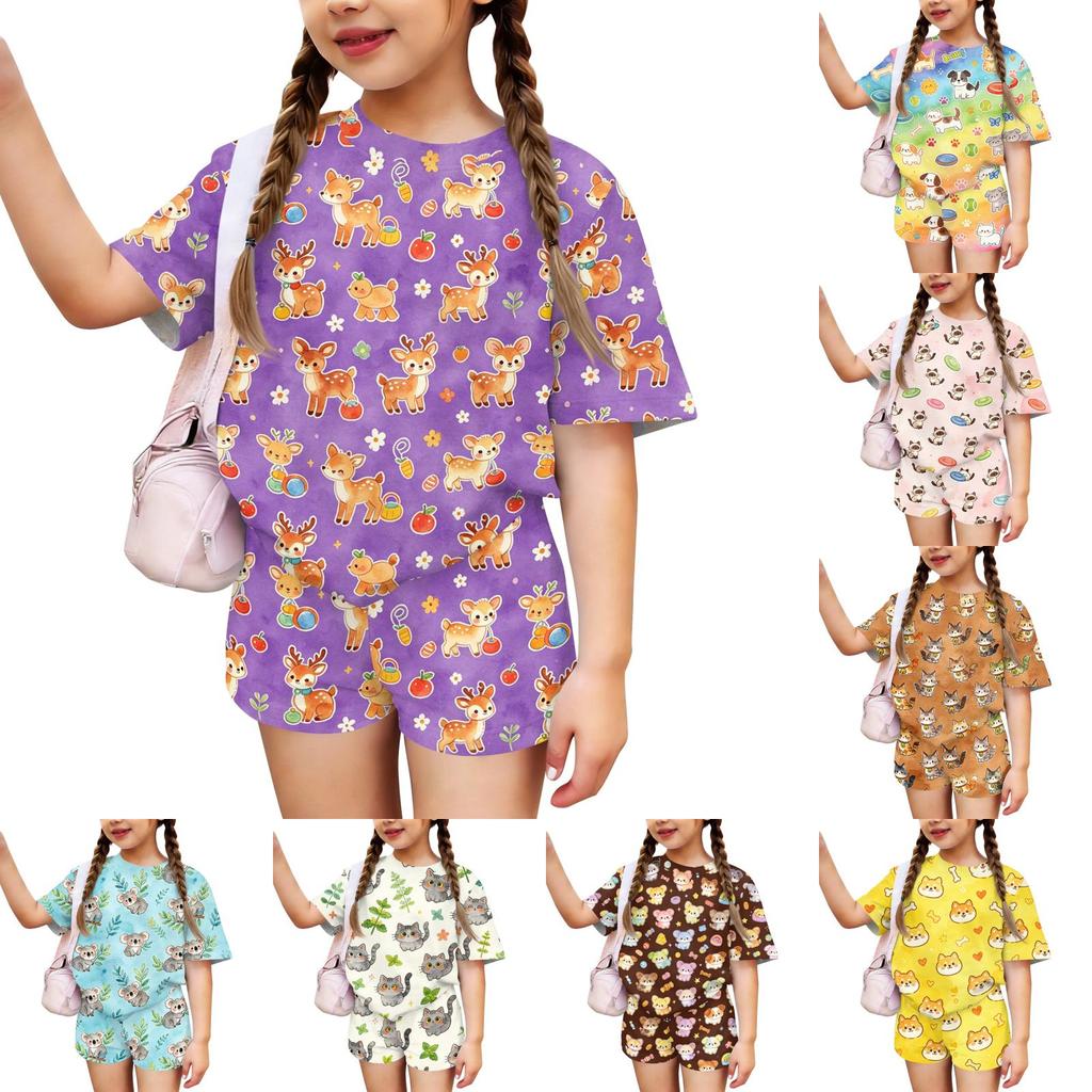 Kids Casual Short Sleeve Top and Shorts Set Animal Print Lightweight Comfortable Summer Outfit for Boys and Girls