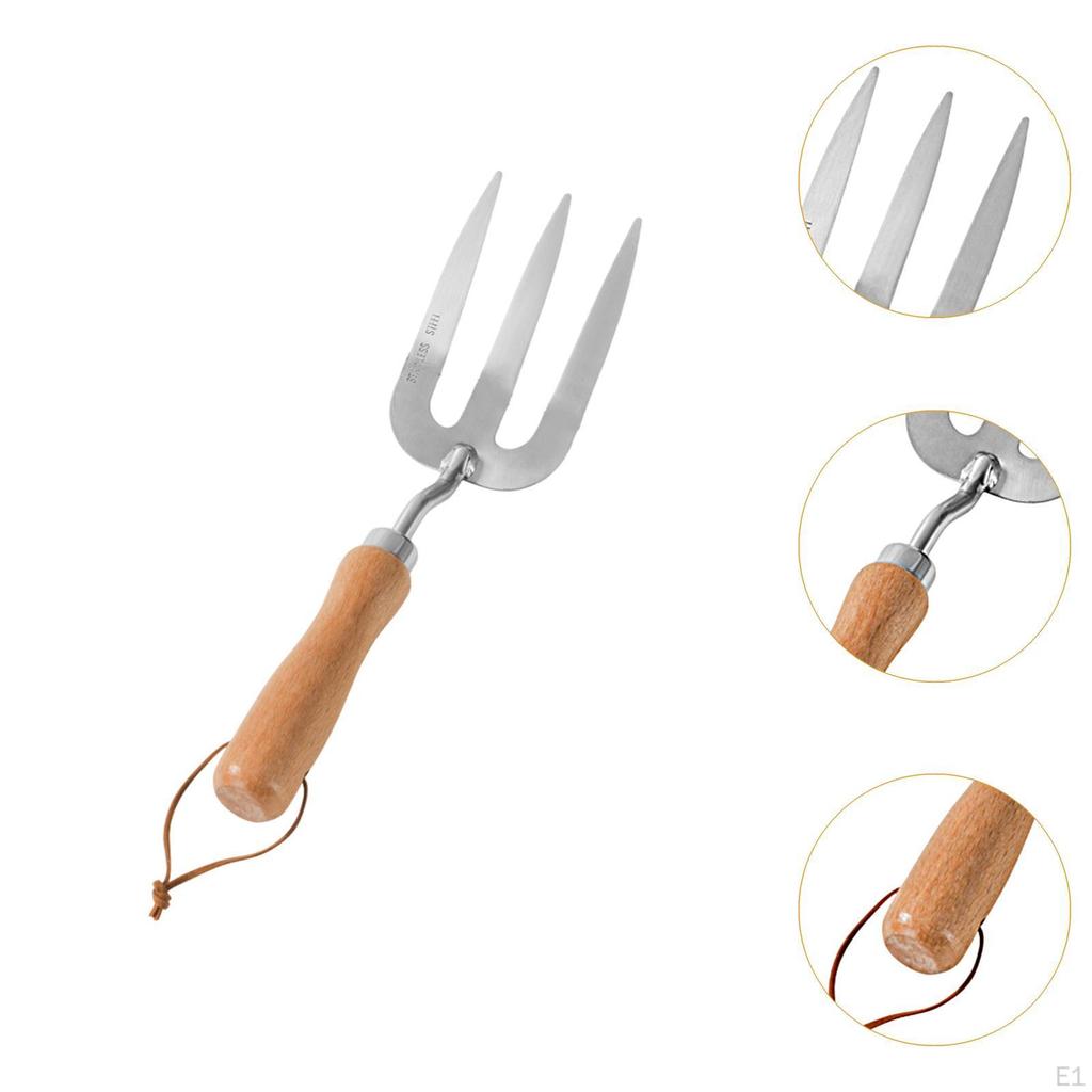Garden Fork Hand Weeder Heavy Duty Tool with Beech Wood Handle for Gardening Yard Indoor