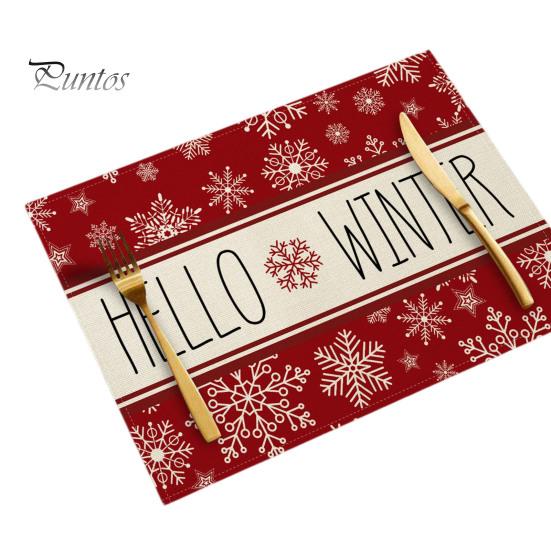 Sturdy Hemmed Table Linens Christmas Mat, Heat-Resistant Faux Linen Placemat, Non-Slip Heat Resistant Pads Washable for Holiday Dining Party Decor Non