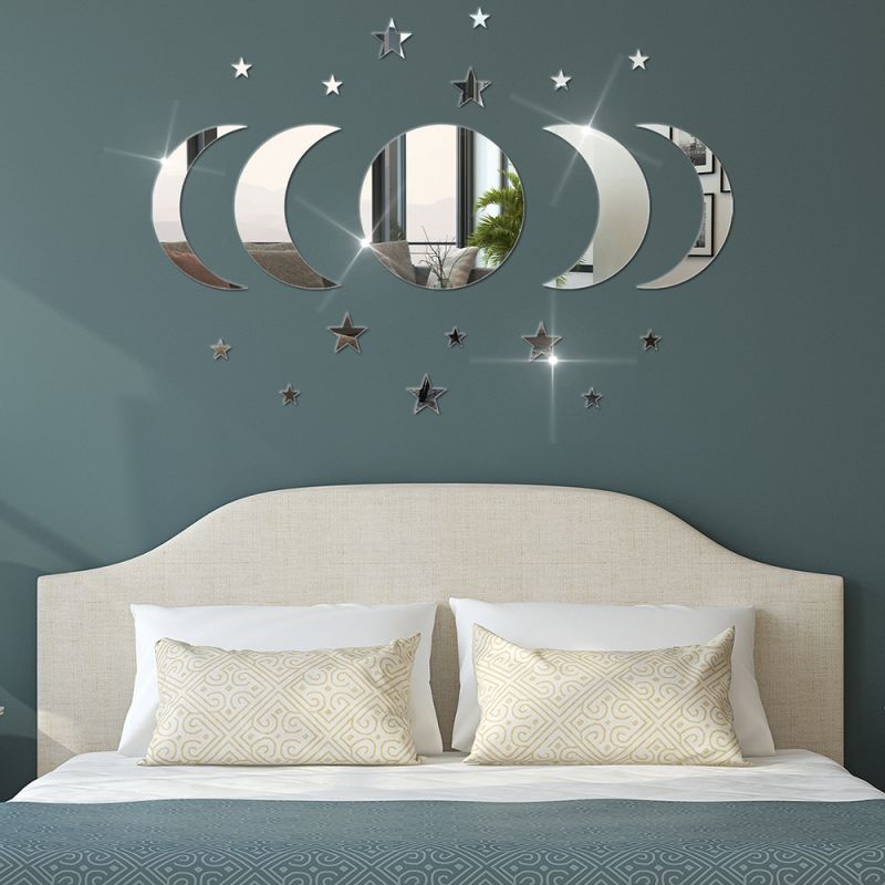 20pcs Acrylic Star Moon Shape Wall Sticker Lenses for Wall Decoration In Living Rooms, Bedrooms, and Other Places Decoration