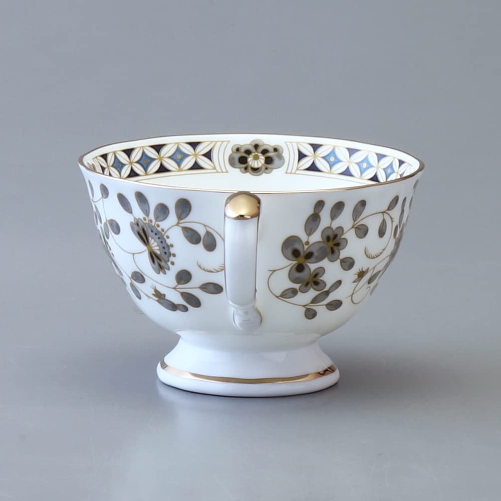 NARUMI Cup Saucer Set Black Milano 210cc Black Floral Pattern Plum Blossom Chintz Style Pair Cup Saucer Day Present Made In Japan Gift Boxed &