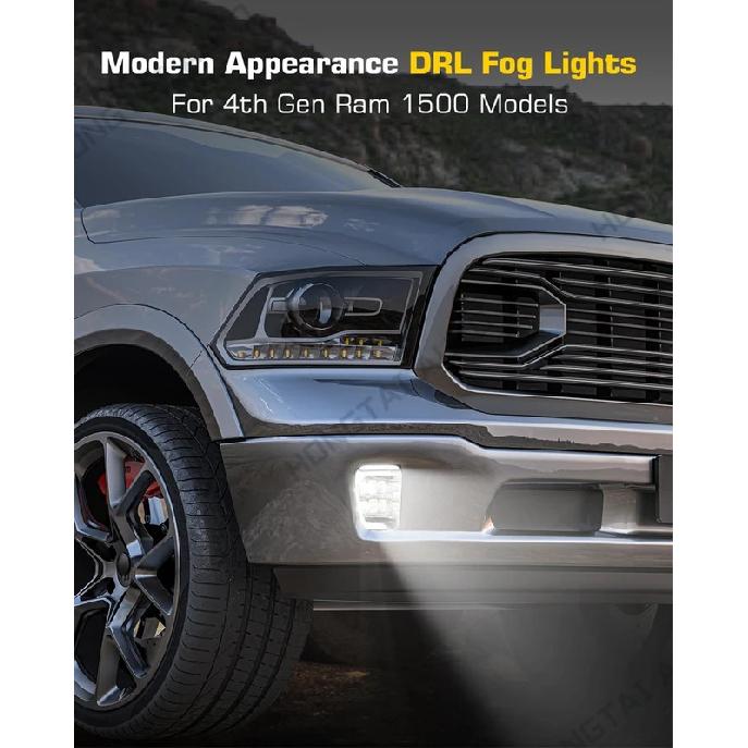 LED Fog Lights For Dodge Ram 1500 2013 2014 2015 2016 2017 2018 Ram Classic 2019-2022 LED DRL Fog Lamp Daytime Running Light