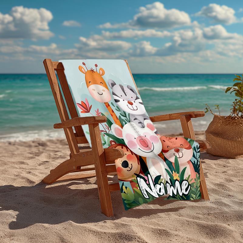 Custom Name Ultra-Soft Beach Towel with Animals Theme,Ideal for Pool - Camping, Diving - Perfect Travel Essential, Vibrant Beach Towel.