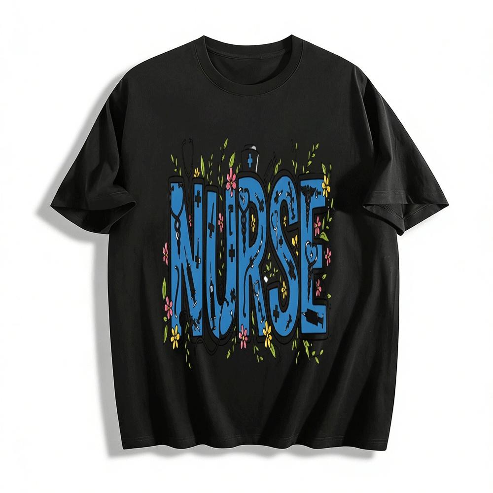Nurse Themed Printed Casual Top With Medical Elements Pure cotton T-shirt XXS