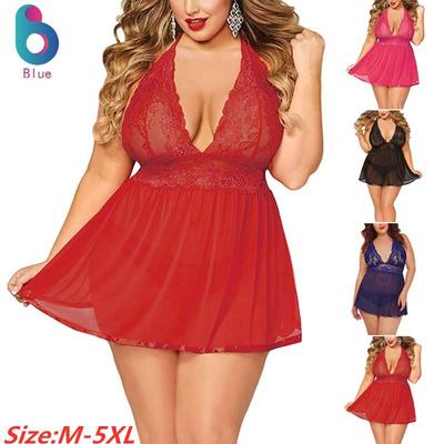 WOM Women Sexy Lingerie Plus Size Open Back Lingerie Lace Babydoll Sleepwear