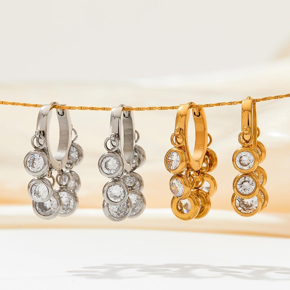 Fashion Stylish Design Earrings with Colorful Zirconia Stones Geometrically Exquisite Earrings Women's Stainless Steel Earrings