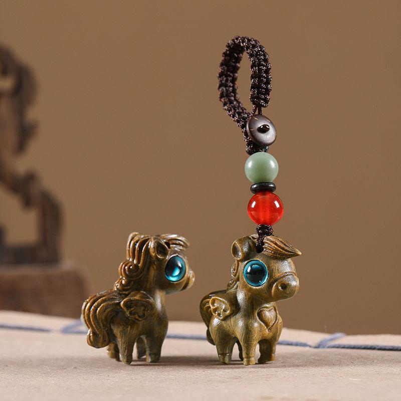 Auspicious Green Sandalwood Dragon Zodiac Cartoon Keychain & Universal Phone Lanyard