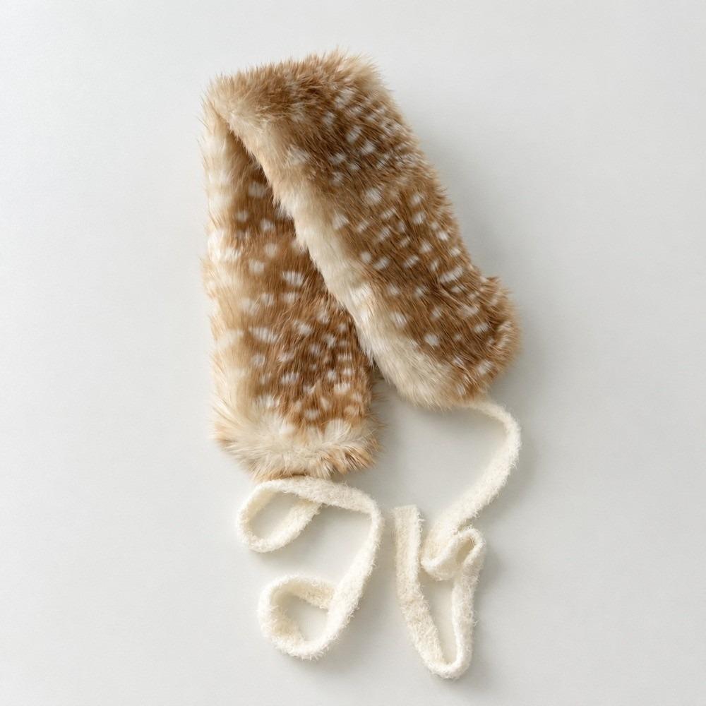 Adjustable Faux Fur Scarf Deer Print Ear Muffs New Plush Neck Warmer Women