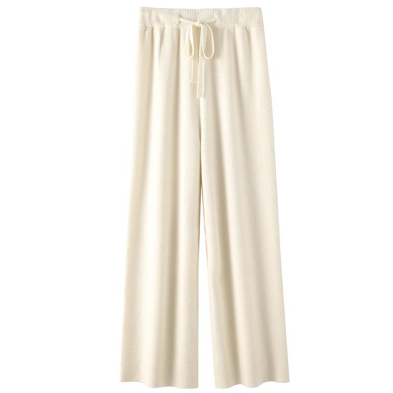 Autumn and Winter Temperament Wool High Waist Loose Wide Leg Pants Women's Cloud Casual Soft Waxy Wool Straight Trousers
