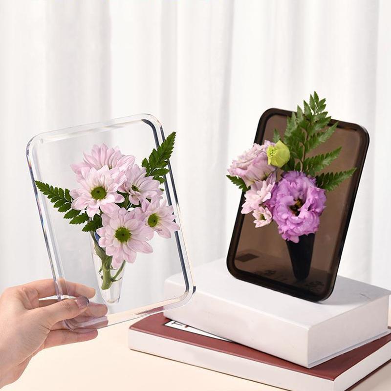 1PC Acrylic Desktop Bookshelf Transparent Ins Abstract Art Creative Flower Vase Ornaments Home Decoration