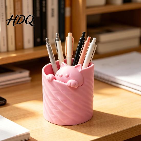 Office Desk Bedroom Gift 3D Printed Pen Holder Cat Shape Large Capacity