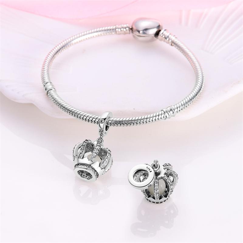 Charms Original Copper Lunar Glow Zircon Crown Pendant Beads Fit Bracelet Diy Fine Gift Women Delicate Jewelry Acce