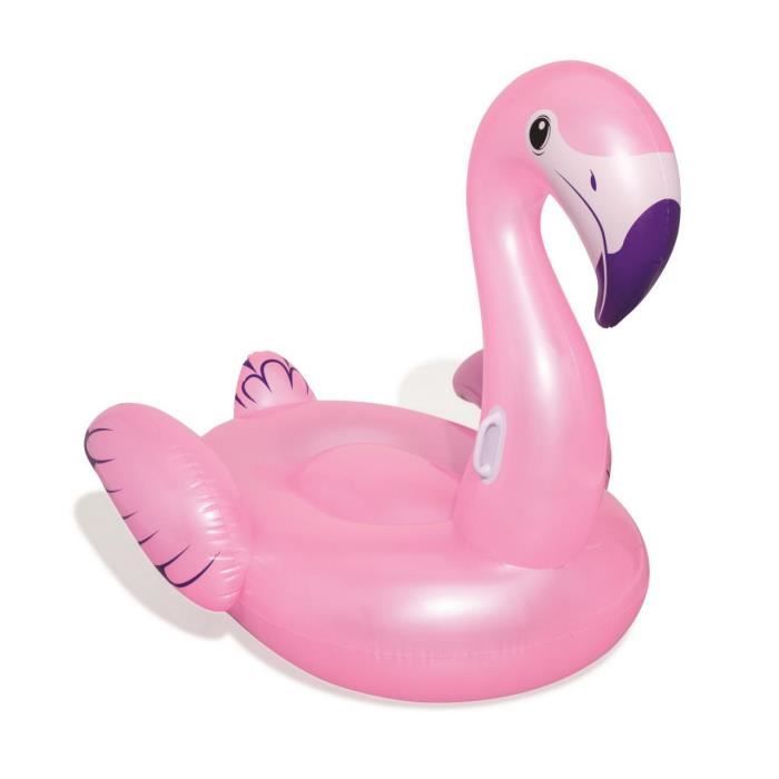 Bouée XXL chevauchable flamant rose Luxe - BESTWAY - 173 x 170 cm - Vinyle résistant - Soupapes de sécurité