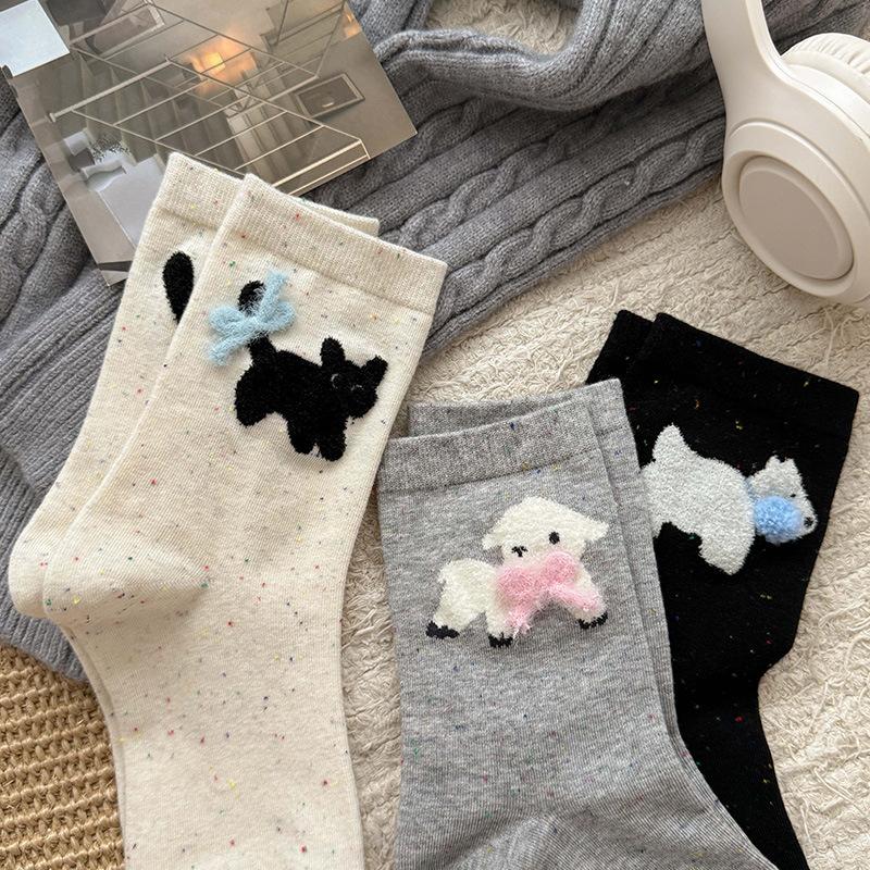 Female Spring and Autumn Sweet Idea Yarn Stereoscopic Bow Cartoon Fusing Animal Boneless Tube Socks