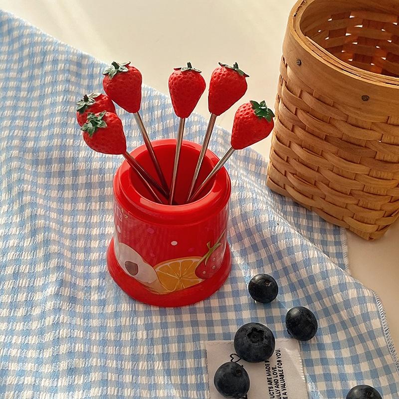 Creative Home Use Fruit Fork Set with Storage Can Stainl Steel Cake Fork Dert Small Fork Cute And Practical Dining Uten...
