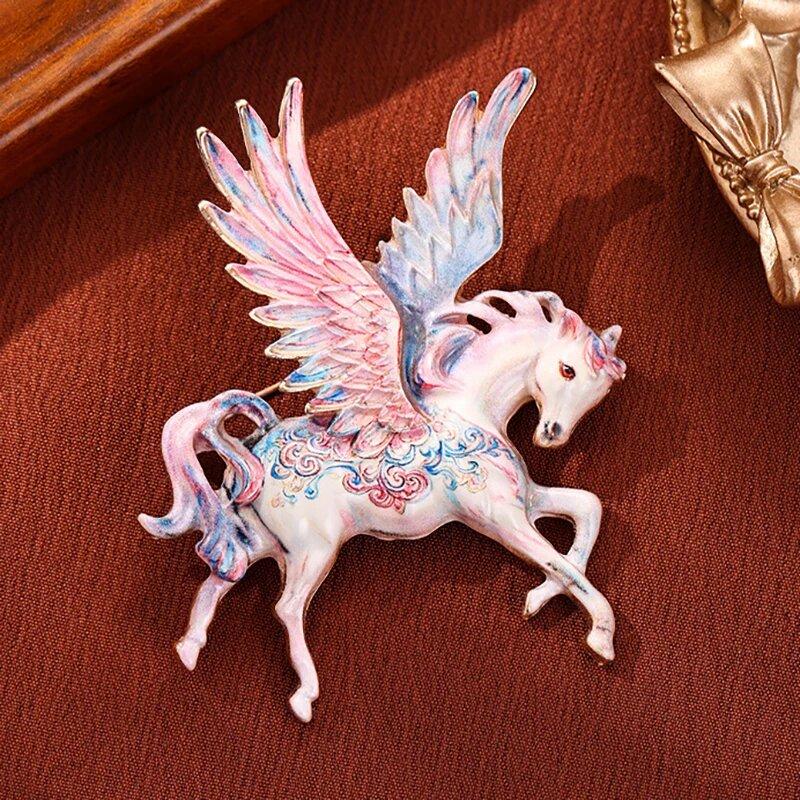 

LATS Beautiful Big Wings Flying Horse Brooches for Women Men Enamel Elf Animal Party Office Brooch Pins Gifts