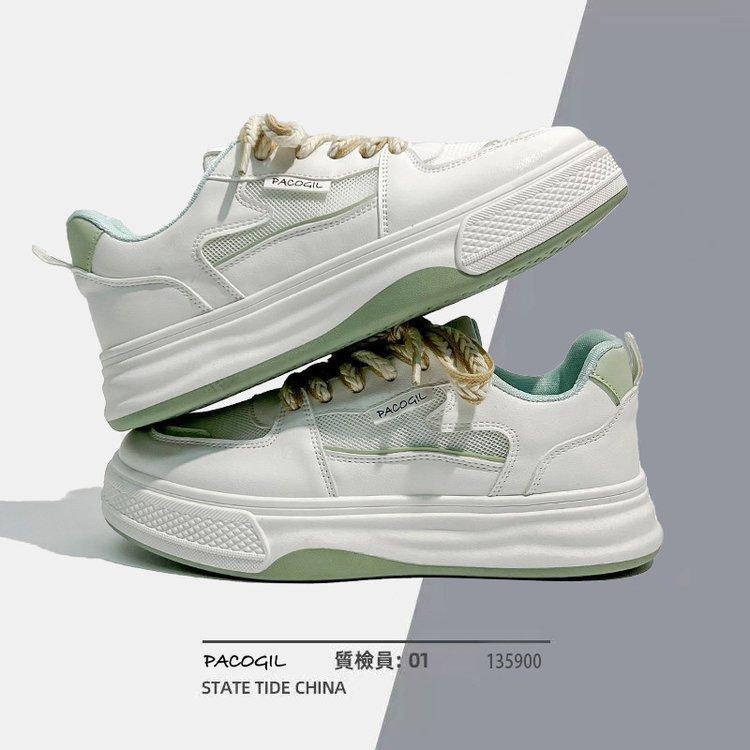 

2025 summer new dissolved bottom muffin thick bottom mesh breathable board shoes color matching fashion leisure sports white shoes 40 зелёный