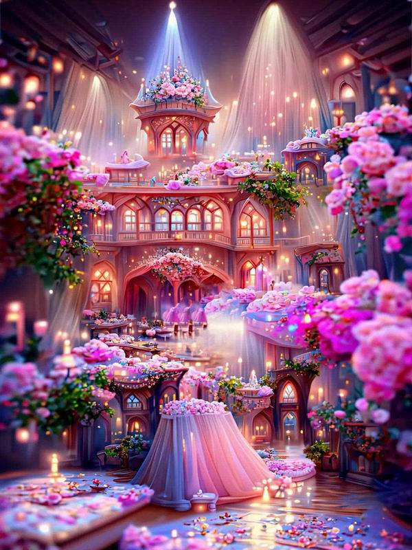 Diamond Painting Romantic Pink Landscape House Diy Full Square Round Drill Rhinestone Embroidery Fantasy Castle Mosaic Cross Stitch Kits Wall Decor