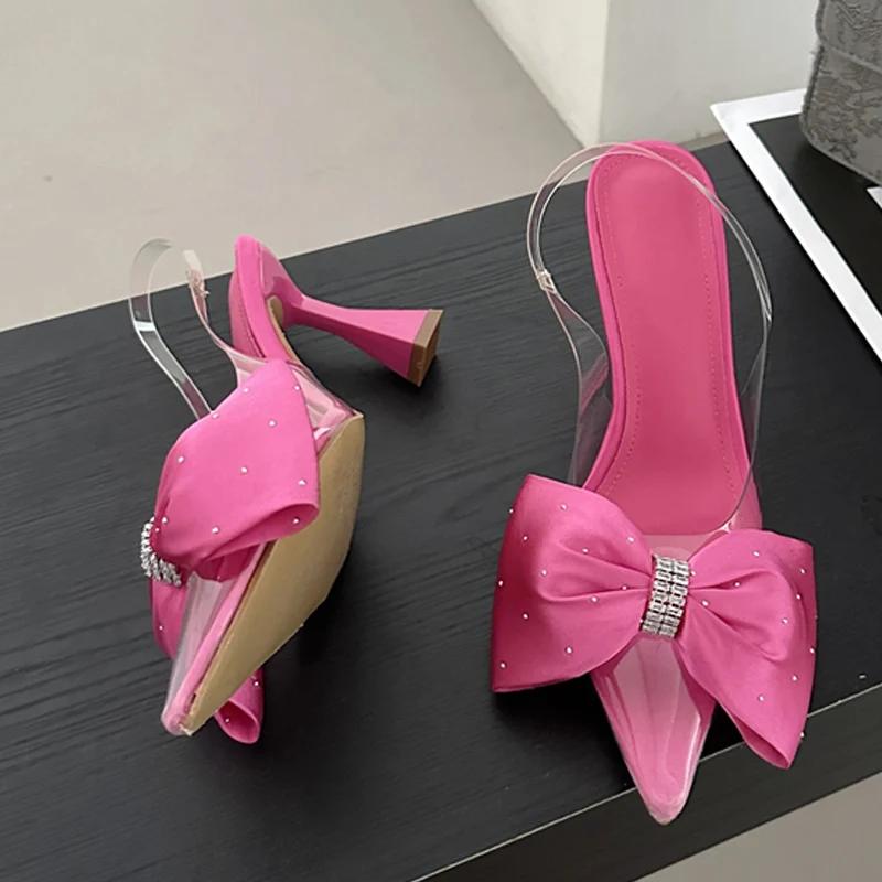 Fashion Eilyken Fashion Butterfly-knot Pointed Toe Women Pumps PVC Transparent High Heels Sandals Wedding Banquet Female Mules Shoes